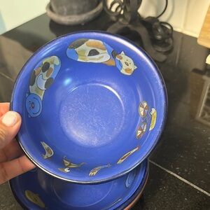 Smaltum brand made in Praha-Blue Cat and Dog Themed Bowl